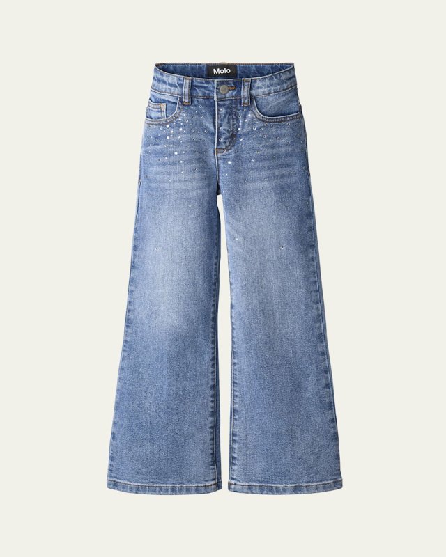 Girl's Asta Organic Cotton Wide-Leg Denim Jeans, Size 8-16